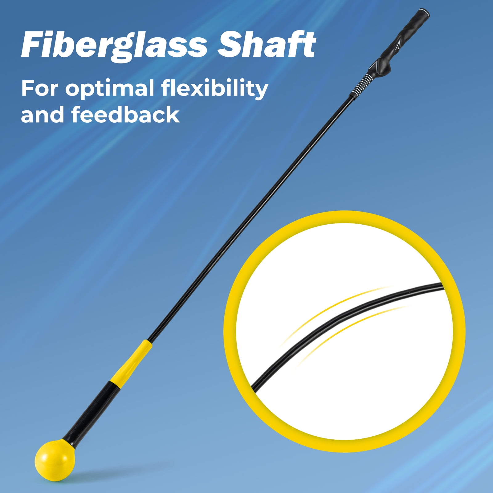 Gymax Golf Swing Trainer Aid 47'' Warm-up Practice Stick w/Weighted Head for Grip Yellow