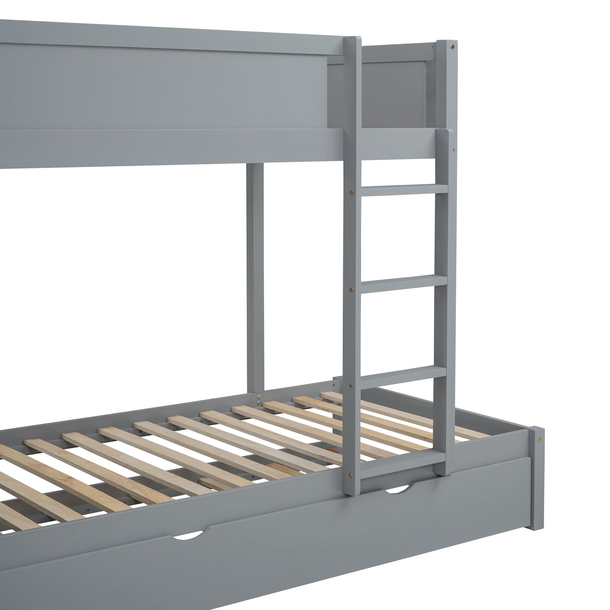 Aukfa Twin Over Twin Bunk Bed with Trundle and USB Charging Station, Wood Bed Frame with Build-in Desk&Storage Drawers for Kids Bedroom, Gray