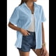 thumbnail image 2 of Camisa de Algodón con Botones y Dobladillo Enrollado para Mujer, de Corta, Informal, de Verano, con Cuello en V, para Playa. Azul XL, 2 of 8