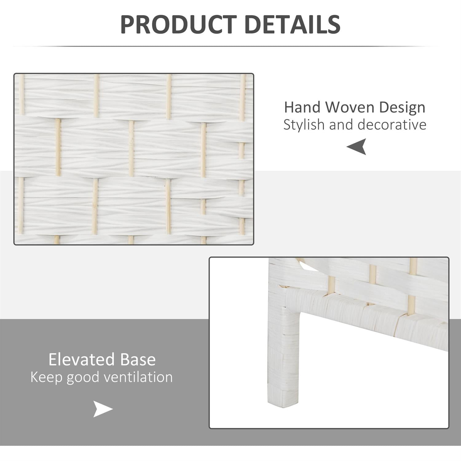 Demi Bonn 4-Panel Room Divider, 6FT Tall Portable Privacy Screen Weave Partition, Folding Wall Divider for Bedroom Spaces, White