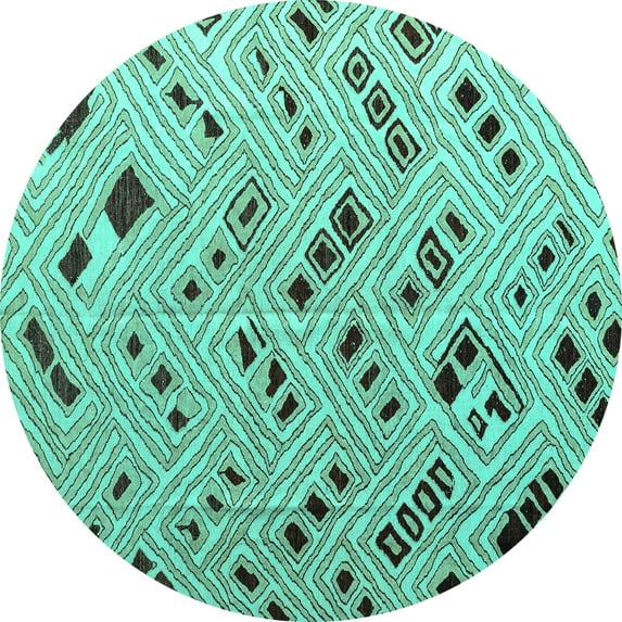 Ahgly Company Machine Washable Indoor Round Abstract Turquoise Blue Modern Area Rugs, 5' Round