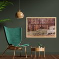 thumbnail image 2 of Barn Wood Wagon Wheel Wall Art with Frame, Rural Old Horse Stable Barn Interior Hay and Wood Planks Image Print, Printed Fabric Poster for Bathroom Living Room, 35" x 23", Brown Dust, by Ambesonne, 2 of 2