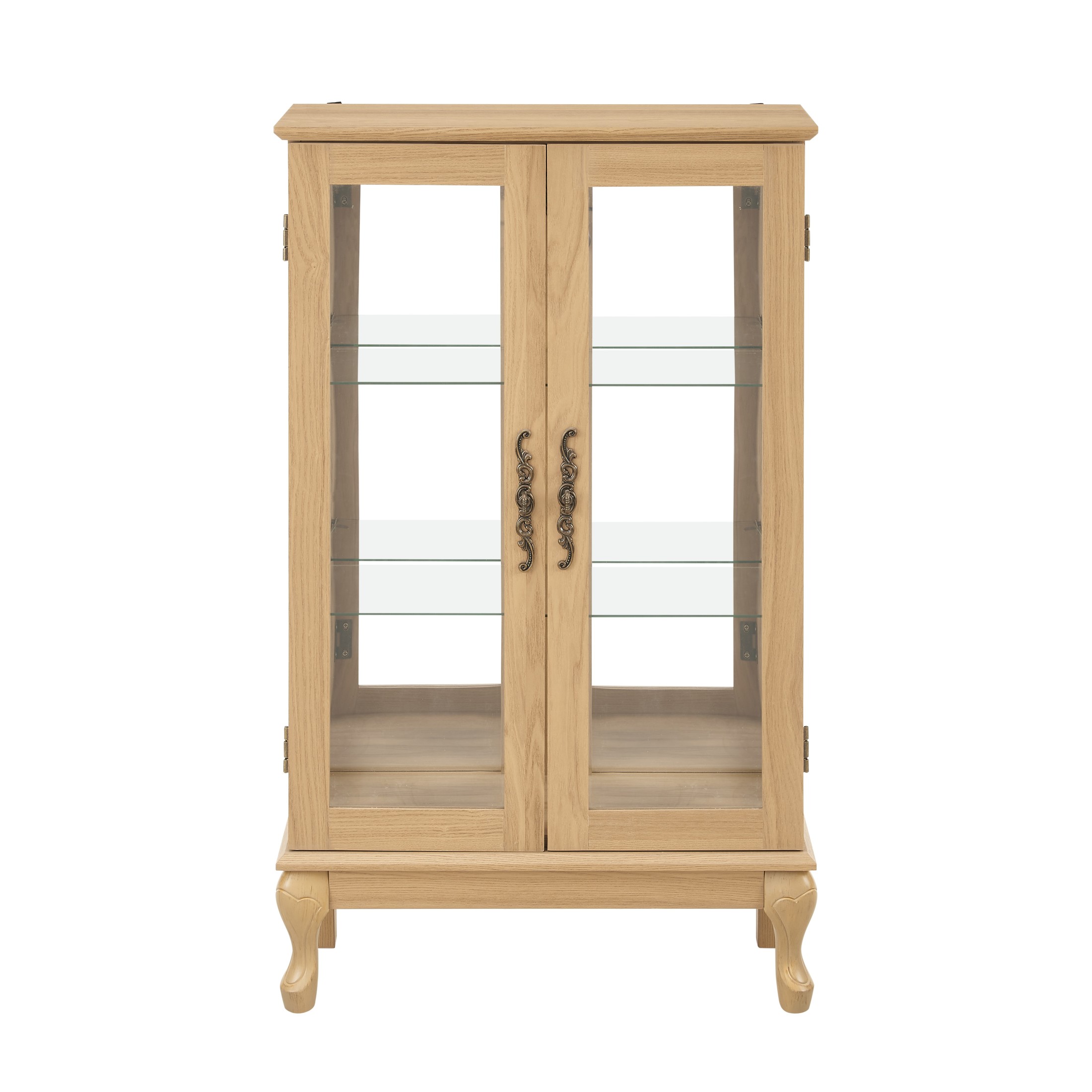 Noble House Elshore Lighted Curio Cabinet, 2-Door Glass Display with Mirrored Back, Adjustable Shelves, Light Oak