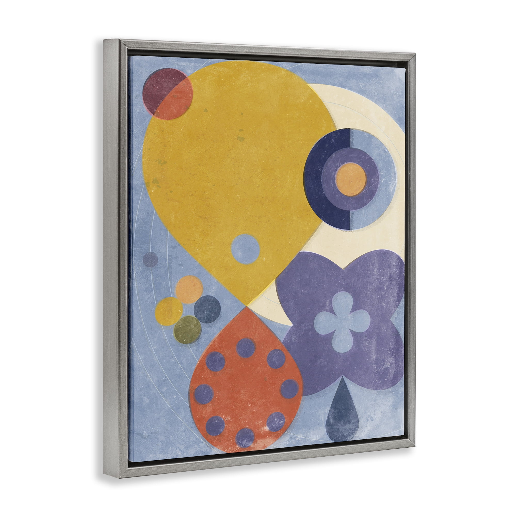 Stupell Industries Blue & Yellow Retro Abstract Painting Gray Floater Framed Canvas Art Print Wall Art, 17 x 21