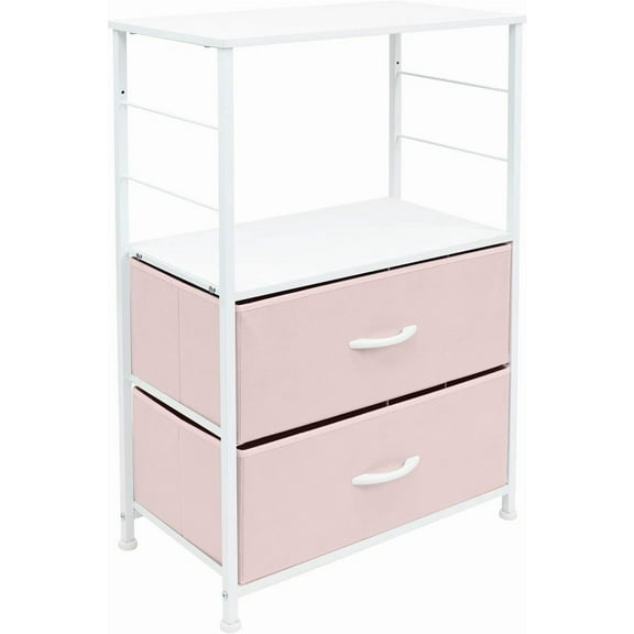 UPPYL Nightstand with 2 Drawers - Kids Bedside Furniture End Table Night Stand - Steel Frame, Wood Top & Easy Pull Fabric Bins - Dresser & Chest for Home, Bedroom Accessories, Office & Dorm,Pink