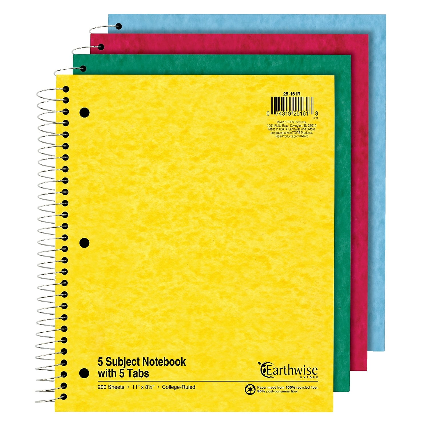 Oxford Earthwise Recycled 5Subject Notebook 25161R