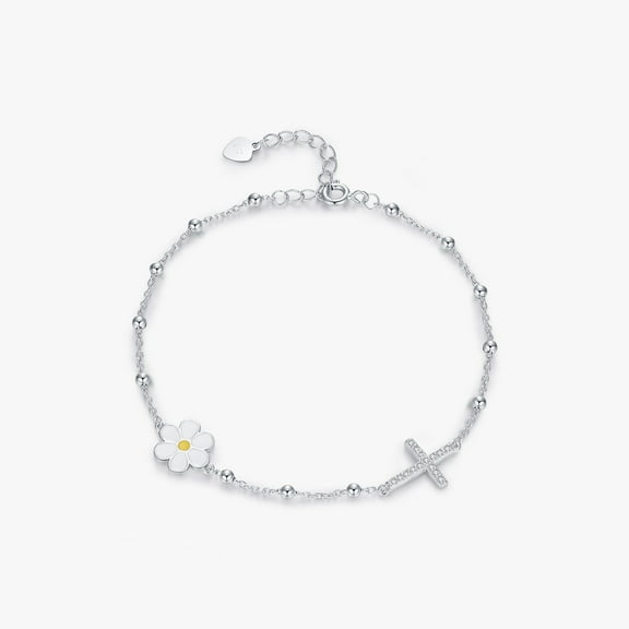 HESHPAWS S925 Sterling Silver Cross Bracelet for Women, Adjustable Cross Faith, Sterling Silver with Gift Box, Silver