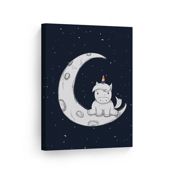 Smile Art Design Cute Unicorn Wall Decor Unicorn Gift Moon Sky Stars Canvas Wall Art Print Kids Room Decor Baby Room Decor Nursery Decor Ready to Hang Made in the USA- 36x24