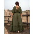 thumbnail image 2 of Army Green Plus Size Casual Vacation Tie Front Maxi Dress With Ruffles, Spring Summer, 2 of 7