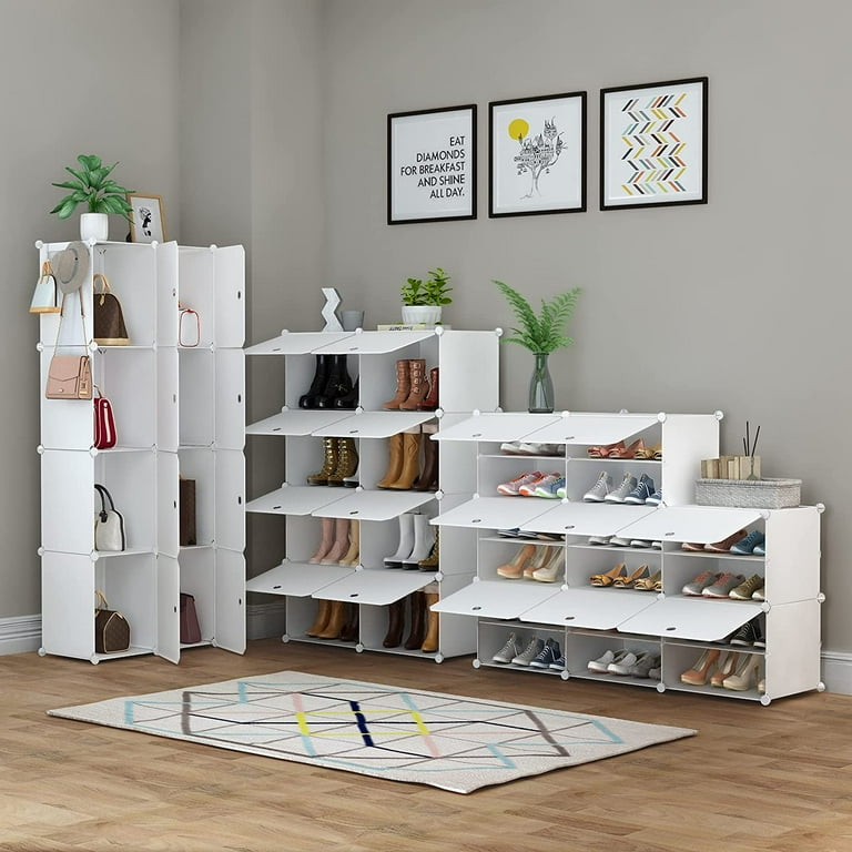 HOMIDEC 8-Tier Shoe Organizer for Closet, 32-Pair Shoe Storage Cabinet,  White, Metal