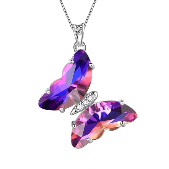 Purple Butterfly Necklace Amethyst February Birthstone Necklace Pendant Sterling Silver Jewelry Women Birthday Mother's Day Gifts Juwaliy