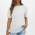 thumbnail image 2 of Liquidation! Uooqdmx T-Shirts à Manches Courtes pour Femmes, Hauts Crochet pour Femmes, T-Shirt Uni pour Femmes, T-Shirts Légers Col Rond Tunique Basique, T-Shirts Basiques pour Femmes, Blanc L, 2 of 6