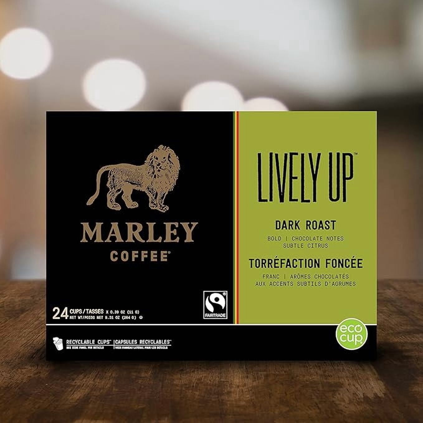 Marley Coffee Lively Up, Fairtrade Certified, Dark Roast Coffee, Keurig K-Cup Brewer Compatible Pods, 96 Count