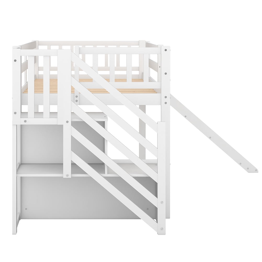 Kadyn Twin Mood Loft Bed with Adjustable Slide, Multifunctional Design, White