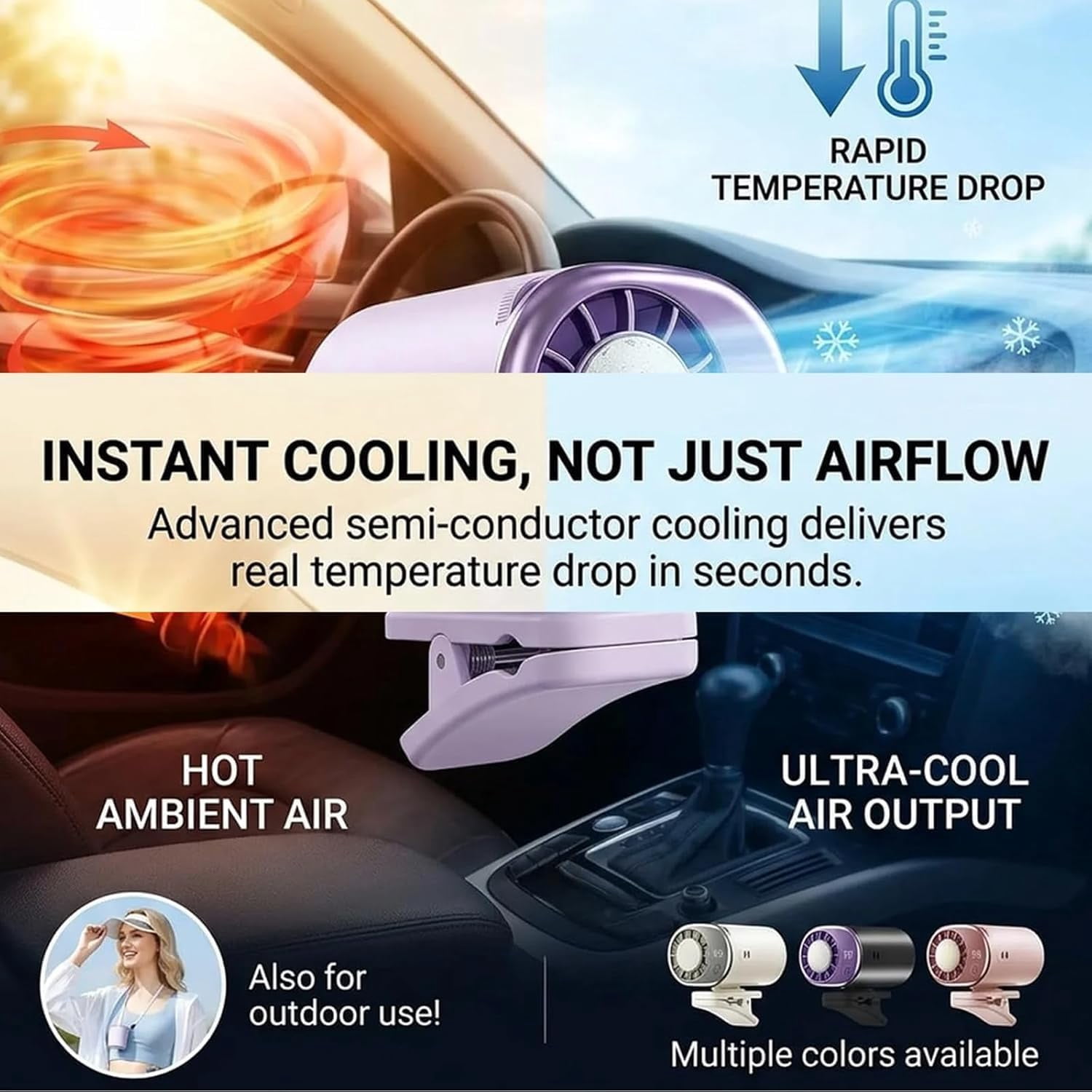 2026 Car Clip On Air Conditioner Fan With LED Display - 360° Rotation Adjustable 199 Speeds,Portable USB Rechargeable Personal Cooling Mini Fans for Office, Bike, Beach