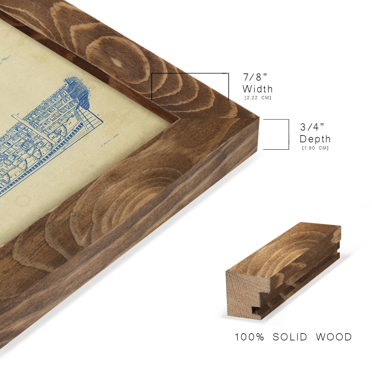 Vintage Ship Blueprint -Framed Print w/glass-Walnut