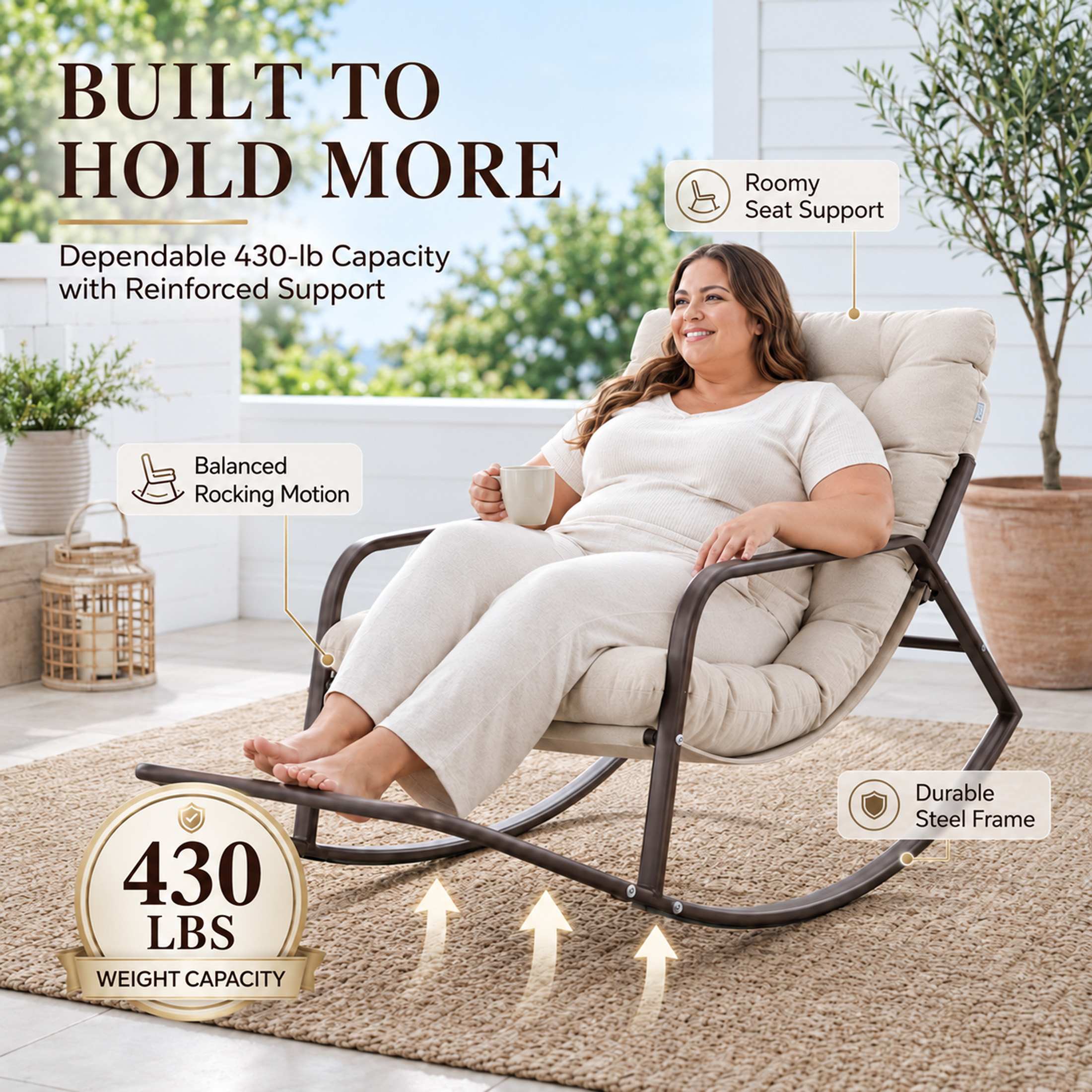 Radiata Oversized Rocking Chair with Footrest, Beige photo 5