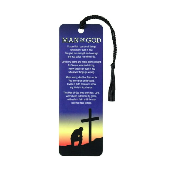 Man of God Praying Cross Navy Sunrise Cardstock Tassel Bookmarks, Pack of 12