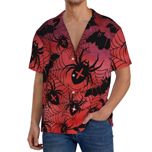 Fotbe Bats And Spiders Camisa Estampada de Manga Corta para Hombre, Casual de Verano, Estilo Playero, Sin Arrugas-X-Large