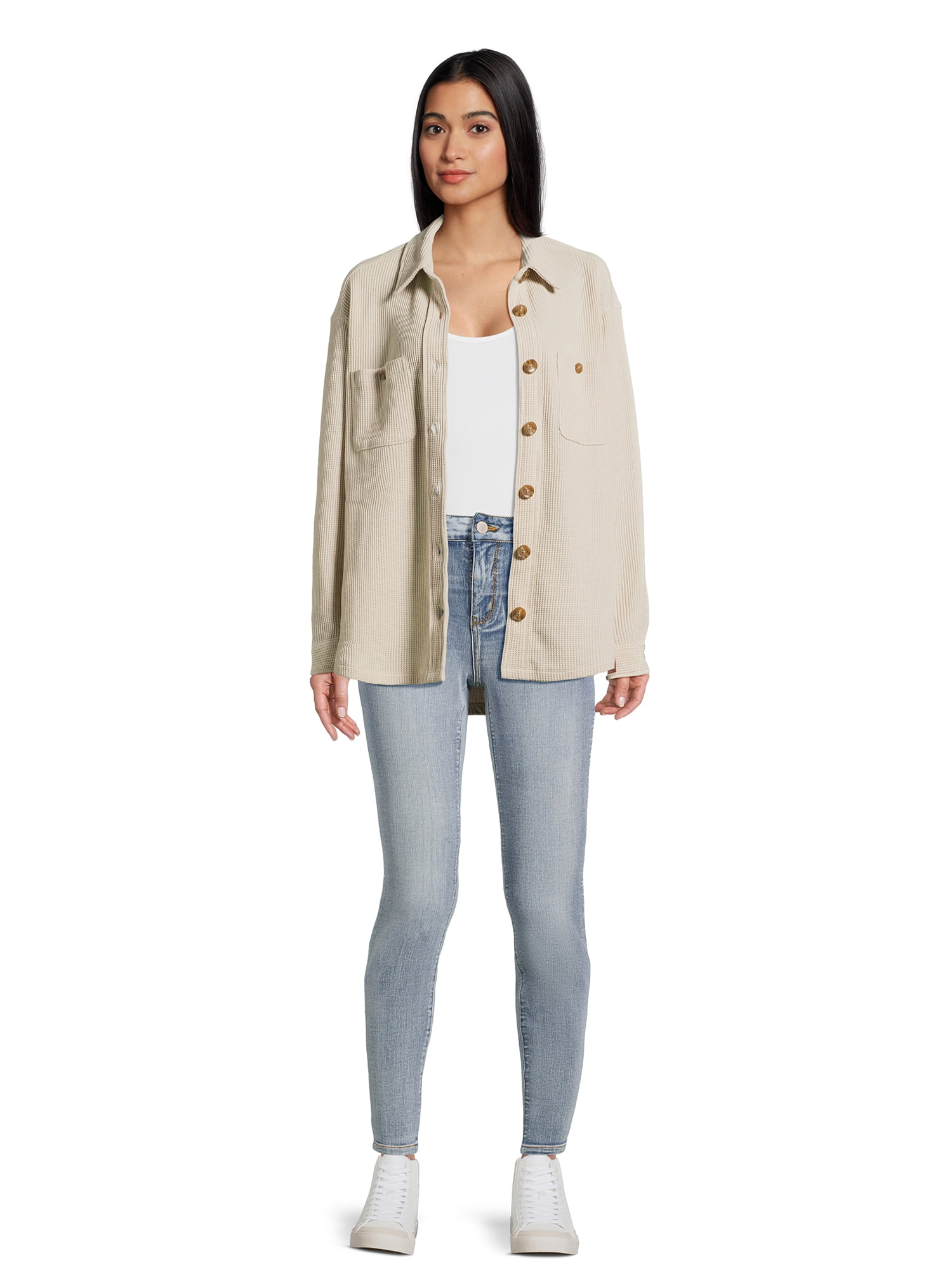 Time and Tru Women's Waffle Knit Shacket, Sizes XS-XXXL