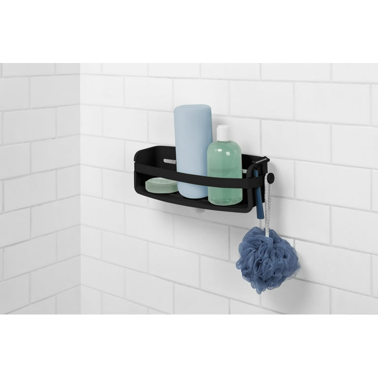 Umbra Flex Gel-Lock Suction Cup Single Shelf Shower Bin, Black 