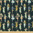 thumbnail image 2 of Ambesonne Abstract Fabric by the Yard Upholstery, Dancing Ladies Floral Art, 10 Yards, Dark Khaki and Dark Blue, 2 of 5