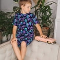 thumbnail image 4 of Fotbe purple flower blue Skull Pijama Estampada de 2 Piezas para Niños – Ropa de Dormir de Manga Corta Cómoda para Niños y Niñas, Camiseta y Shorts de Algodón-Small, 4 of 6