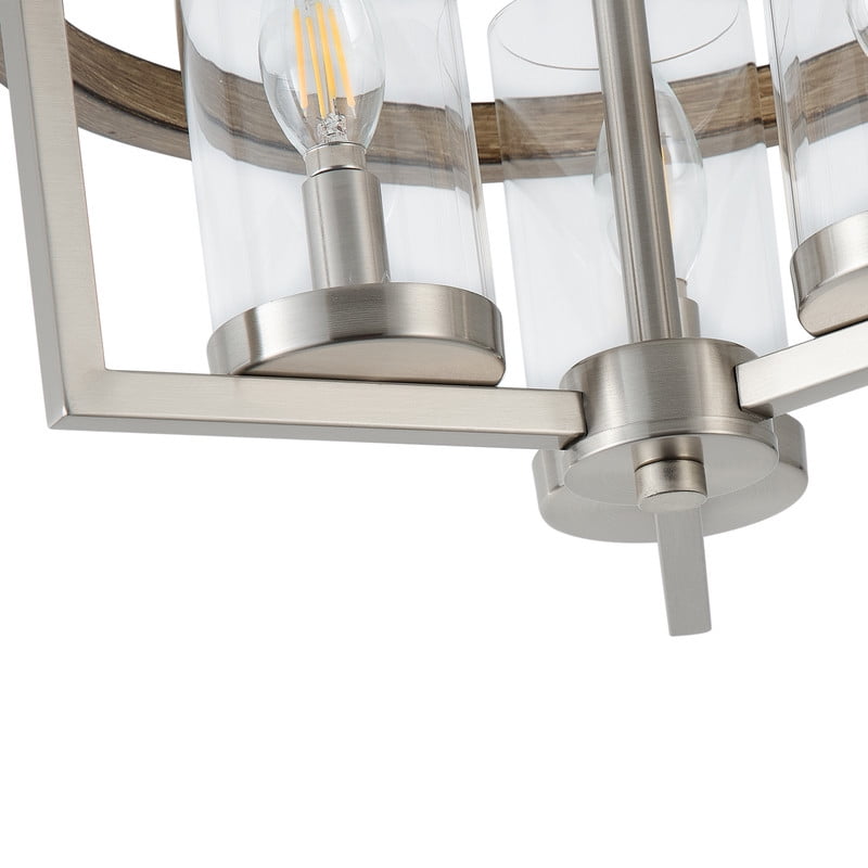Aiwen Farmhouse Semi Flush Mount Ceiling Light, 3-Light Nickle Ceiling Fixture with Clear Glass Shades for Dining Room, Living Room & Restaurant
