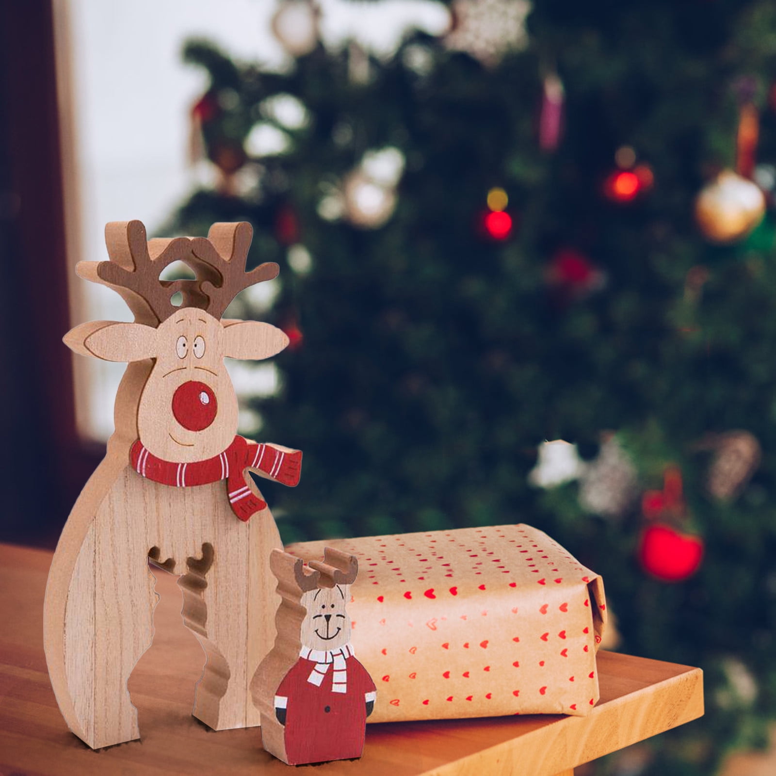 Wooden Mini Christmas Tree Desktop Ornaments Merry Christmas Party Decor_p 