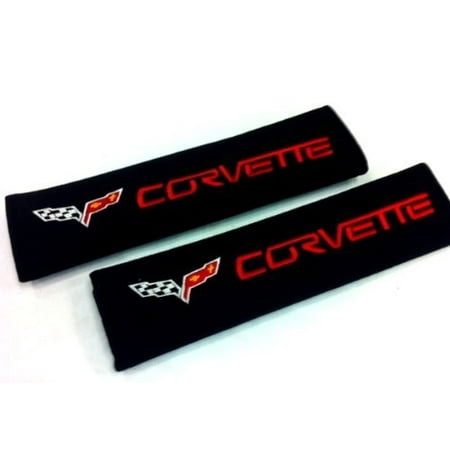 C6 Corvette 2005-2013 Seat Belt Harness Pads - Black W/ Red Embroidered (Best Aftermarket Seats For C6 Corvette)