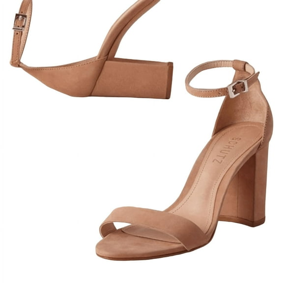 Schutz Women's Anna Lee Open Toe Ankle Strap Block Heeled Sandals, Toasted Nut (Toasted Nut, 6)