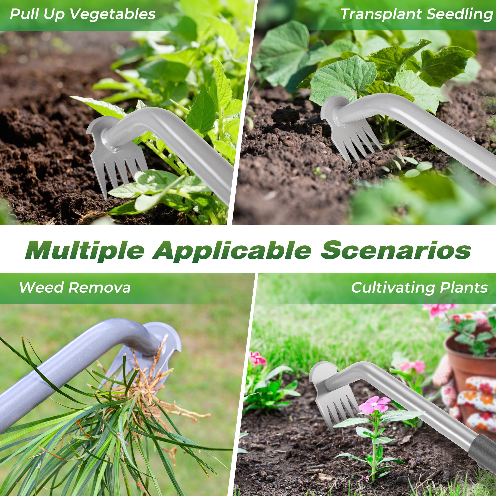 Walensee Weed Puller Tool with 5-Tine Manganese Steel & Rubber Handle for Vegetable Gardening, Backyard Planting & Uprooting Weeding