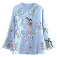 thumbnail image 1 of Camisetas de manga larga bordadas para mujer, top túnica de flores y pájaros étnicos, ropa tradicional Adepaton BST3006082-3, 1 of 7