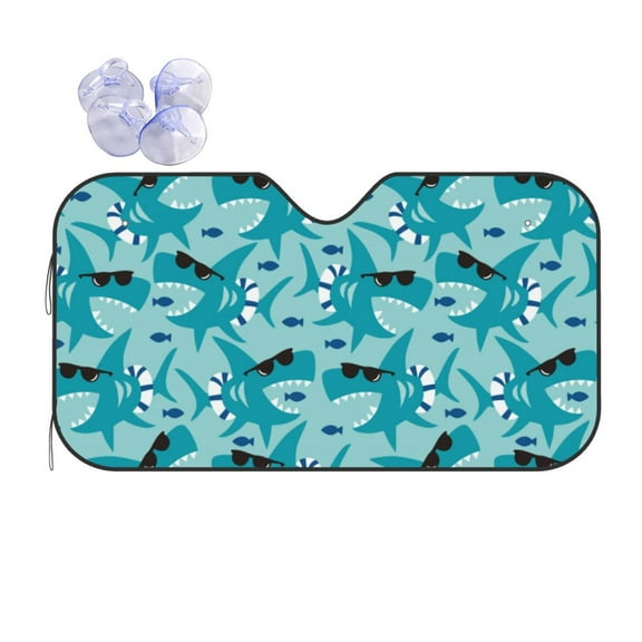 Fuzoiu Shark Wearing Sunglasses Print Car Windshield Sun Shade,Block Uv Rays Sunshade,Foldable Front Window Sun Visor Protector for Car,SUV,Truck-Keep Vehicle Cool-Shark Wearing Sunglasses