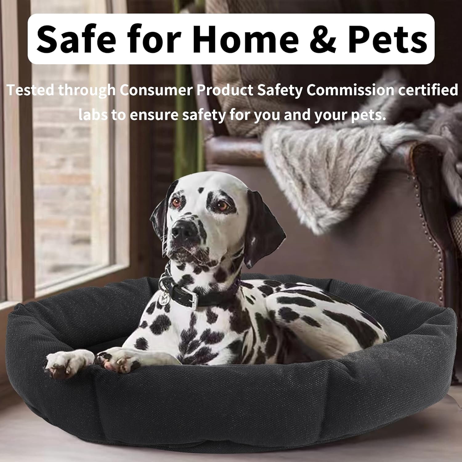 Indestructible Chew Proof Dog Bed for Aggressive Chewers,Round Durable Pee Proof Tough Pet Bed for Large Dog,Black (20"x24"x5")