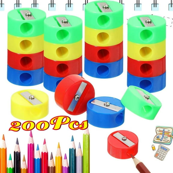 Bulk Pencil Sharpeners, 200 Manual Sharpeners, Red, Green, Blue,Yellow