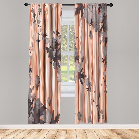 Ambesonne Autumn Curtains, Fall Art Maple Leaves Print, Pair of 28"x84", Dark Warm