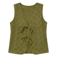 thumbnail image 5 of Summer Tops for Women Solid Color Deep V-Neck Tank Top with Floral Cutout and Tie-Front Detail Boho Style Cool Comfortable Summer Daily Wear Simple Office, 5 of 7