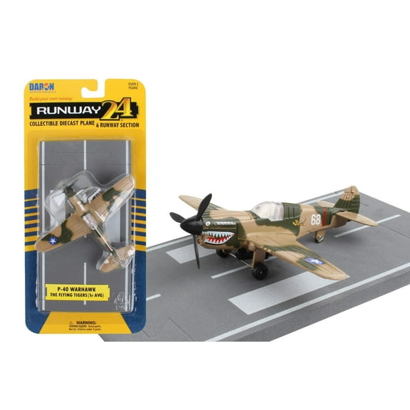 Curtiss P-40 Warhawk Fighter Aircraft Camouflage with Runway Section Diecast Model Airplane by Runway24