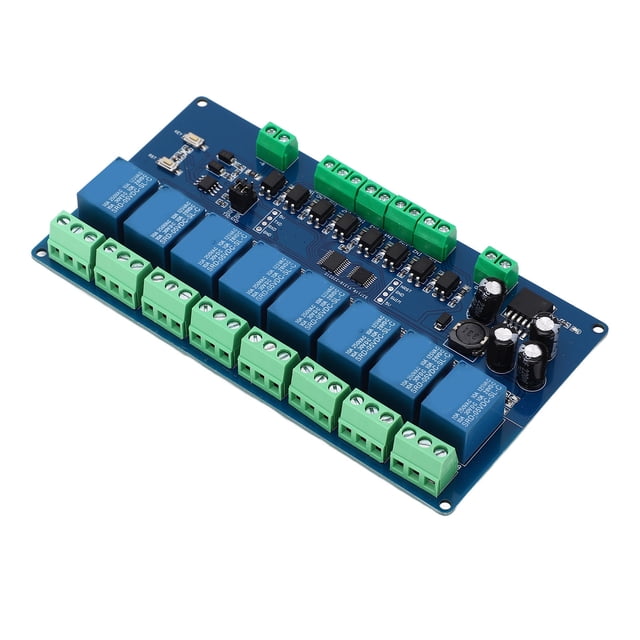8-Channel Relay Module with 8-Bit MCU & MAX485 Chip, DC7-24V Power Supply, RS485/TTL UART Interface, 100,000 Cycle Continuous Closure, Optocoupler Input Detection (3.3-30V), ABS Material, Diode