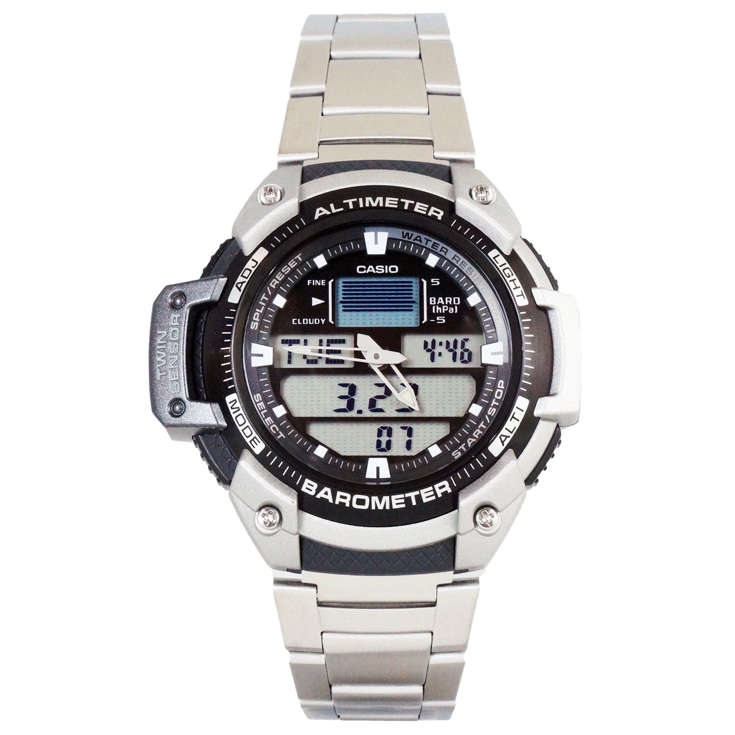 Casio - Casio Mens Twin Sensor Multi-Function Analog Digital Watch Silver - SGW400HD-1B