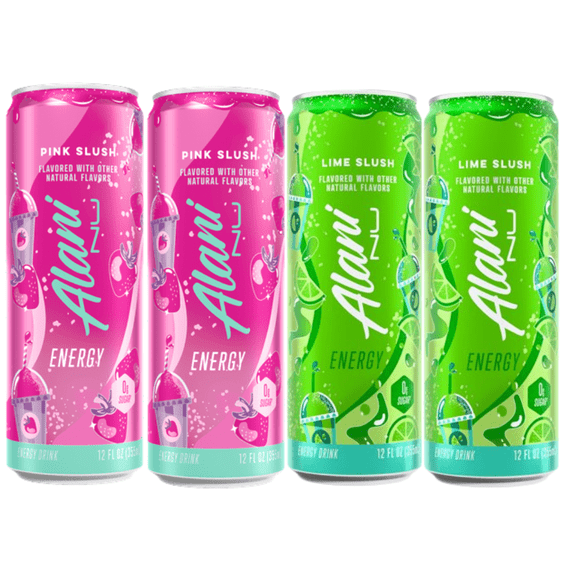 New Alani Energy Drinks (Limited Edition) Lime Slush, Pink Slush Variety Pack Sugar-Free, Low-Calorie, Energy Boost Drink 12 fl oz (Pack of 4) Repackaged By * PickAndGo*
