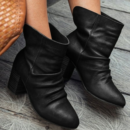 

Alueeu Women s Ankle Boots Women s Winter Fashion Squared Heel Vintage Round Toe Slip On Combat Boots Shoes