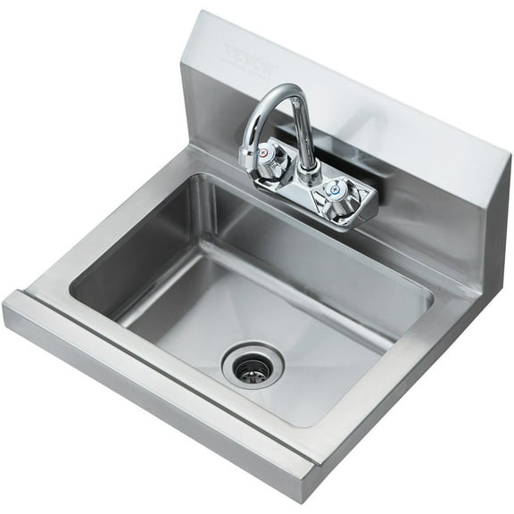 Commercial Hand Sink with Faucet, NSF Stainless Steel Sink for Washing, Small Hand Washing Sink, Wall Mount Hand Basin, Utility Sink for Restaurant, Kitchen, Bar, Garage and Home, 17 x 12.8 inch