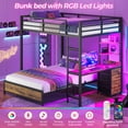 thumbnail image 3 of Afuhokles Full Over Full Bunk Bed with Desk, Bunk Beds with Charging Station and Led Lights, Storage Drawers and Shelves, Brown, 3 of 9