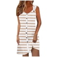 thumbnail image 2 of Qzwdhjm Striped Mini Dresses for Women O Ring Strap Button Down Dress V Neck Sleeveless Summer Dresses for Lounge Weekend, 2 of 5