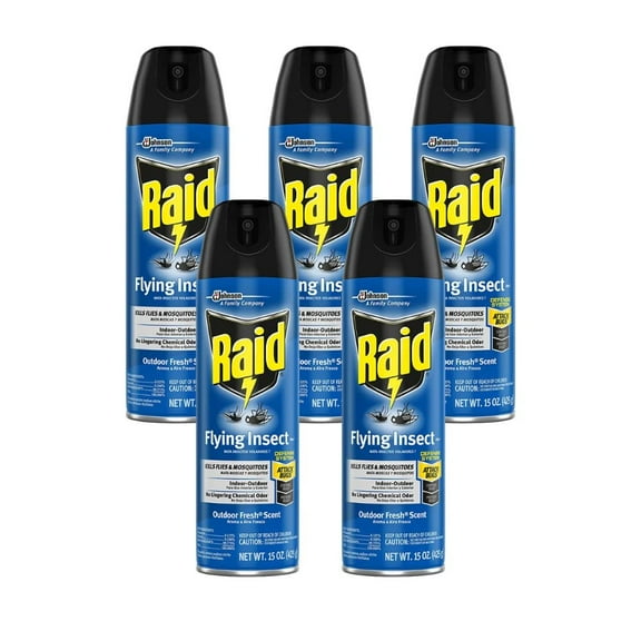Raid Flying Insect Killer Aerosol Spray - Insecticide, Indoor/Outdoor Use - 15 Ounce, 5 Pack