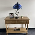 thumbnail image 3 of Tiffany Table Lamp Blue Stained Glass Baroque Style Lavender Iron Metal Leaves Bronze Base LED Bulbs ncluded for Living Room Bedroom Bedside 14"W*14"D*24"H, 3 of 4