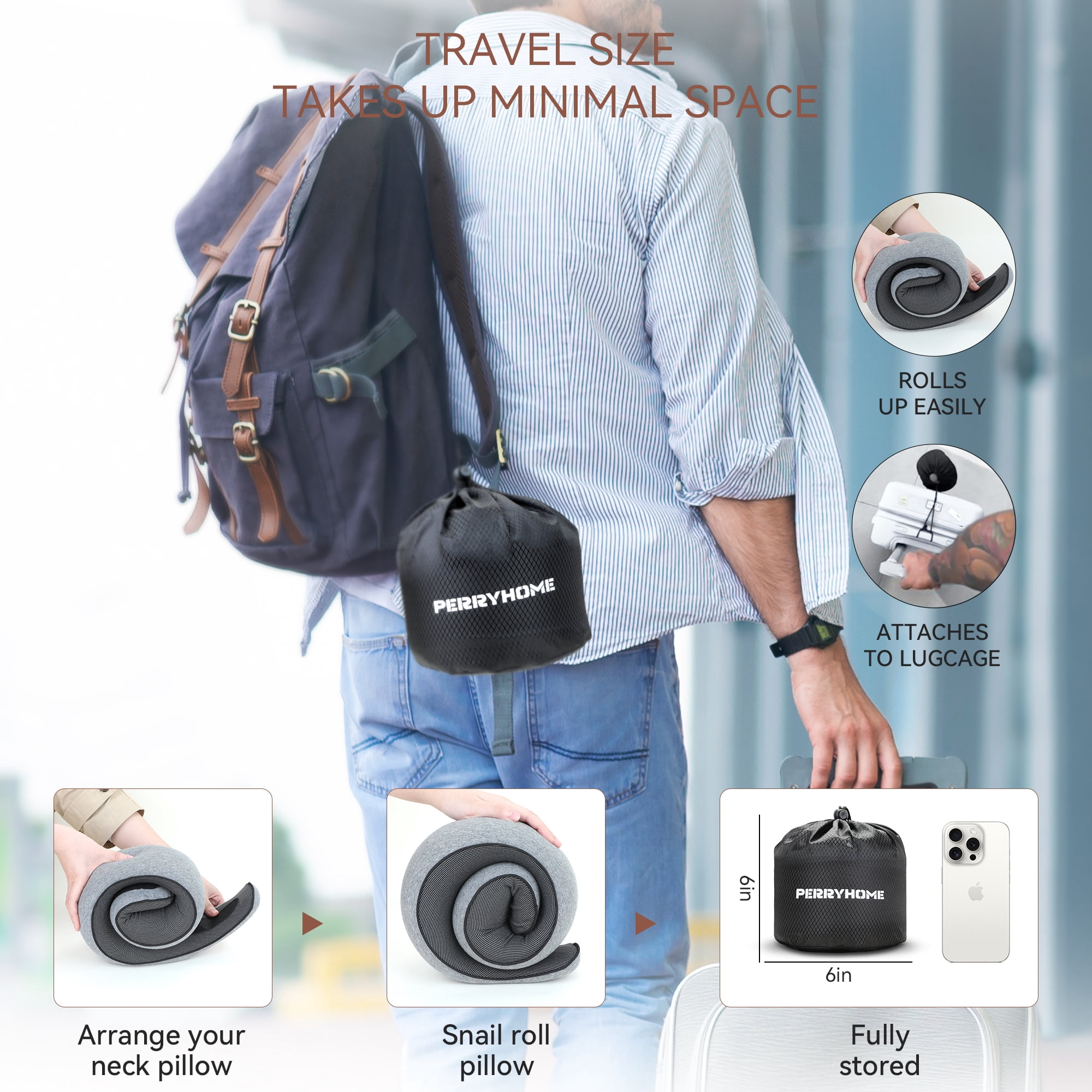 PERRYHOME Travel Pillows,2025 New Neck Pillow Airplane,Travel Neck Pillow Memory Foam Lightweight Pillows for Traveling for Sleeping on Airplanes,Offices and Cars(Gray)