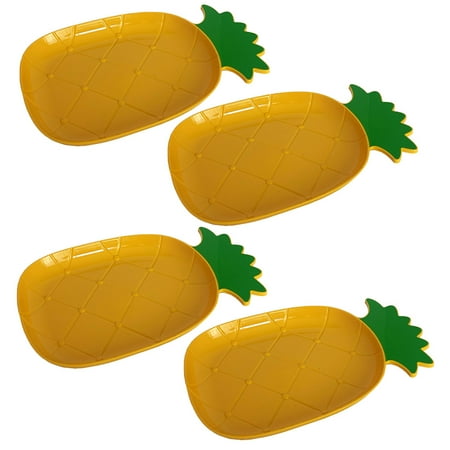 Pineapple Plastic Plates Set of 4 - Small Dinnerware Set - Summer Luau Party Serving Dish - Salad Fruit